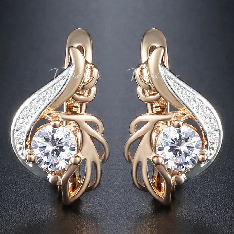 Серьги для женщин круглый, прозрачный CZ Белый розовое золото Заполненные кубическим цирконием застежка GE104