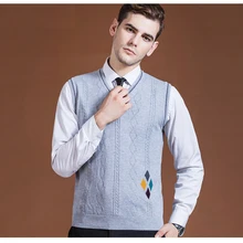 Модный серый вязаный мужской шерстяной свитер с v-образным вырезом без рукавов, пуловер, топы с v-образным вырезом, повседневный вязаный жилет без рукавов