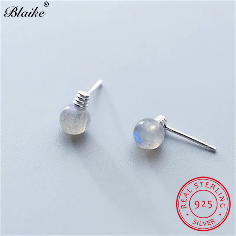 

925 Sterling Silver Moonstone Earrings For Women Minimalist Small Round Light Bulb Stud Earrings Daily Studded Earrings Jewelry