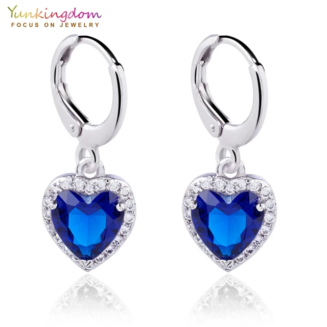 Yunkingdom Ol Style Dark Blue Heart Crystal Zircon Drop Earrings For Yunkingdom Ol Style Dark Blue Heart Crystal Zircon Drop Earrings For Women Fashion Jewelry Earring