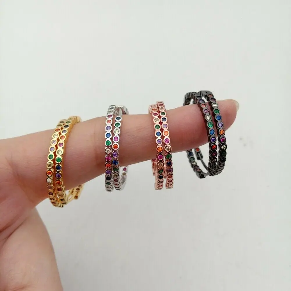 

Mixed Color 28mm Golden filled Hoop rainbow cz paved Earrings