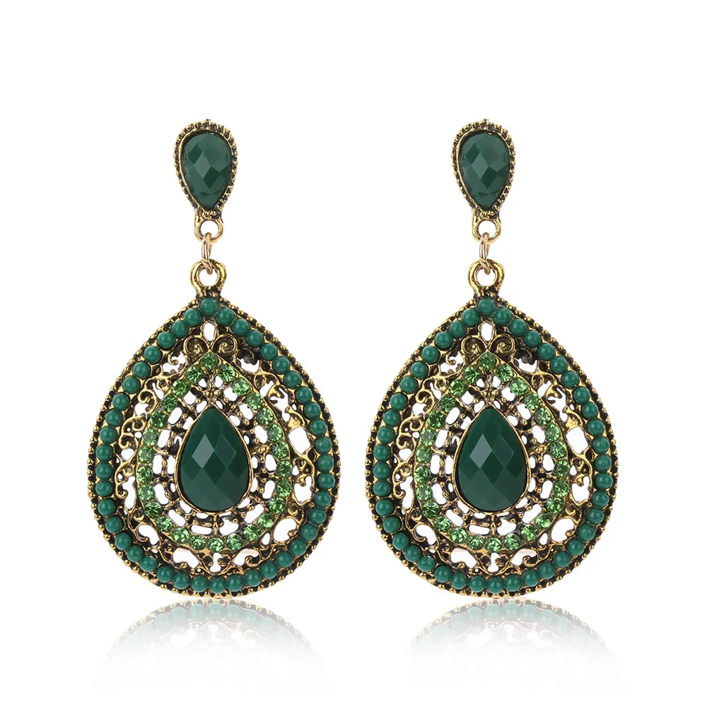 

1 Pair Fashion Women Vintage Bohemia Style Charm Drop Earring Resin Heart Beaded Earrings Jewelry Accessories