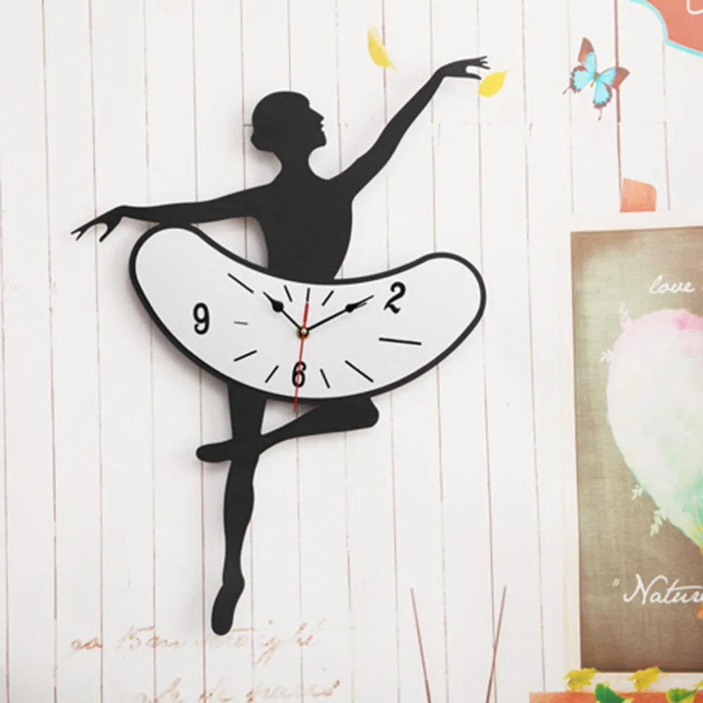 Goedkoop Unieke Ontwerp DIY Ballet Meisjes Decoratie Wandklok Persoonlijke Super Rustig Thuis Woonkamer Decoratie Muur Sticker Klok