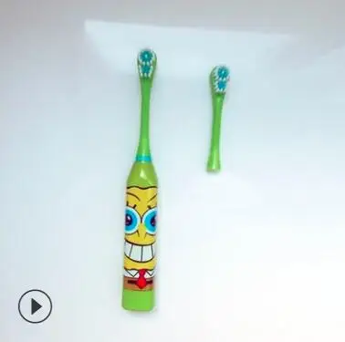 MOKILY 2 шт головная Детская электрическая зубная щетка с мультяшным рисунком двухсторонняя зубная щетка Детская домашняя милая мягкая зубная щетка для волос - Цвет: Зеленый