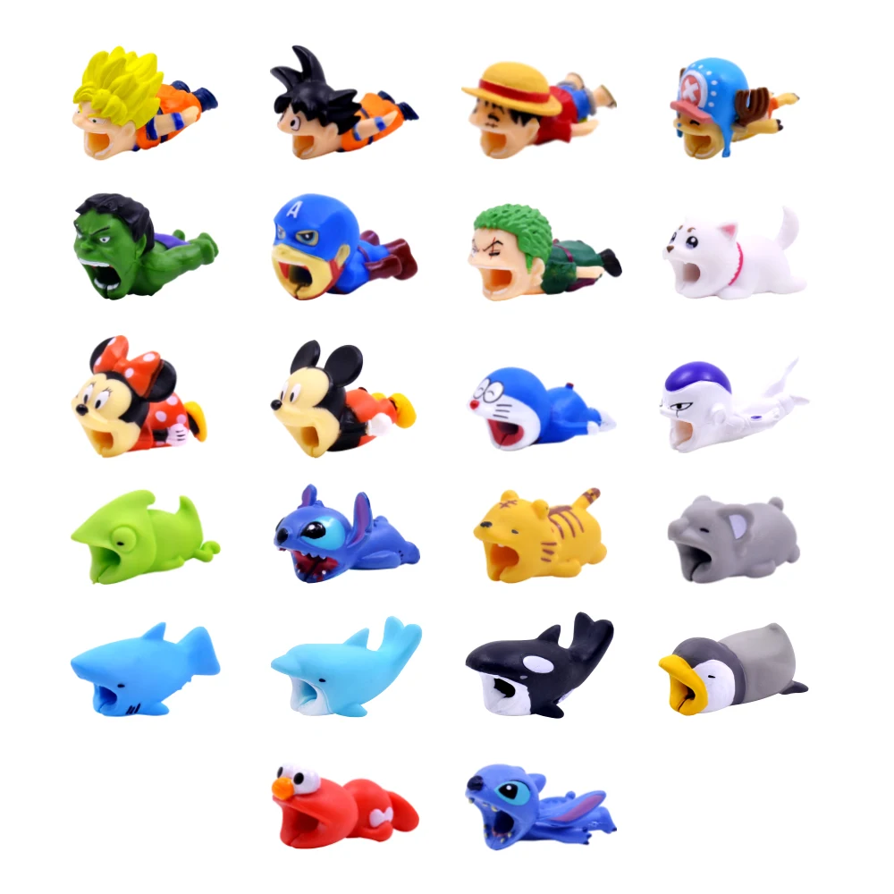 

CHIPAL Bite Animal Cable Protector Winder for iPhone USB Data Cable Organizer Chompers Shark Luffy Son Goku Stitch Cartoon Bites