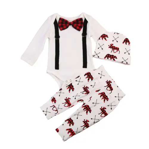 

Pudcoco Newborn Autumn Baby Boys Christmas Romper Gentleman Bodysuit Jumpsuit+Deer Pants Xmas Outfits Formal Set Clothes 0-24M