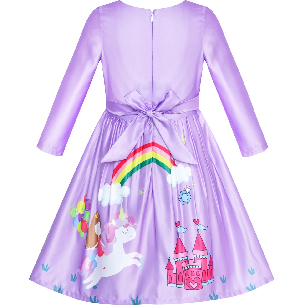 Sunny Fashion платья для девочек новогодние костюмы Длинный рукав единорог Замок