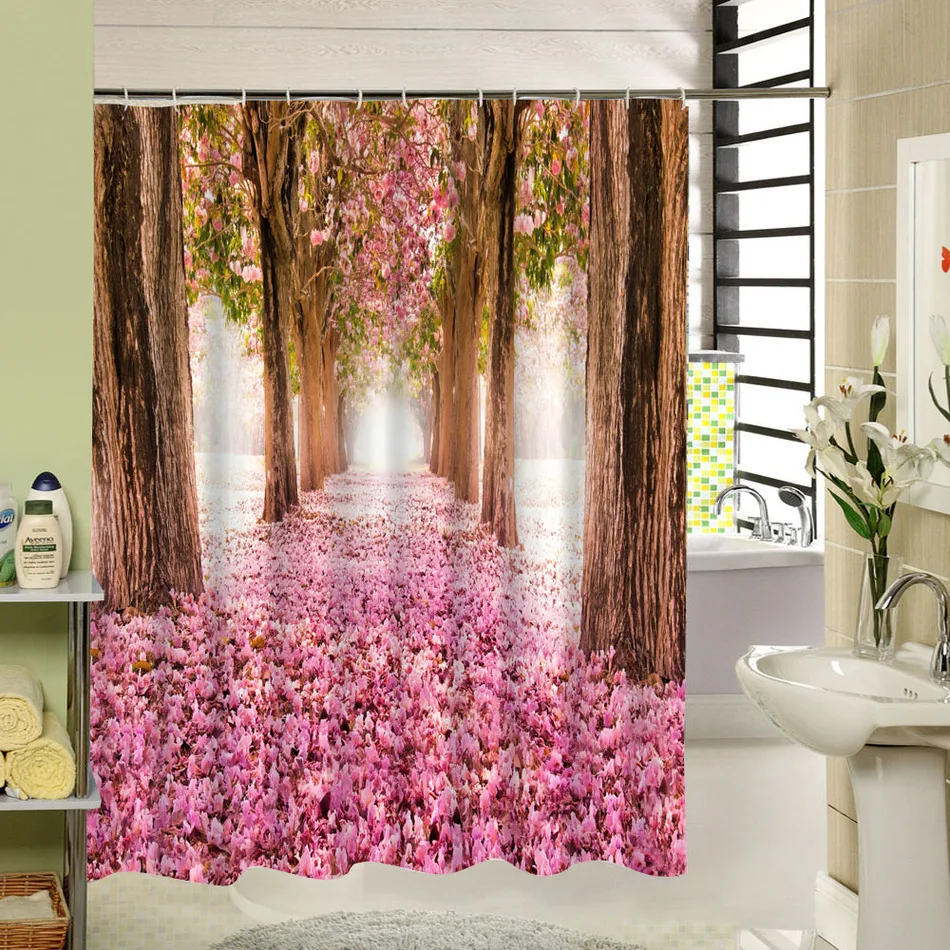 Cute Fabric Bath Curtain Polyester Waterproof 3d Printing Tree Shower