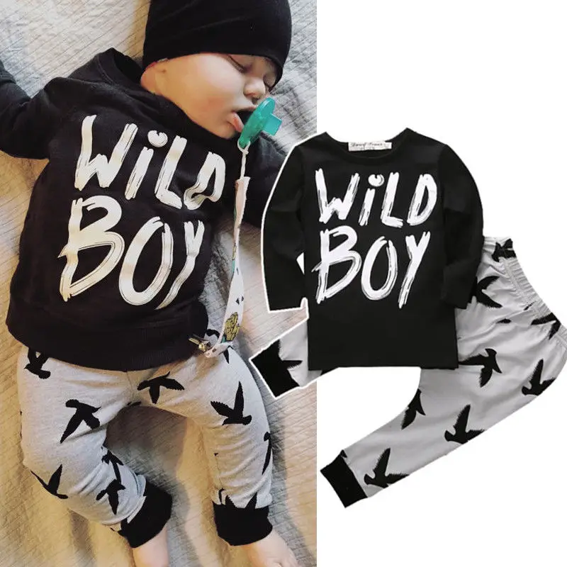 

2pcs/set Newborn Toddler Kids Baby Boy Clothes Letter Print Long Sleeve T-shirt Tops + Pants Leggings Infant Boys Outfits Set