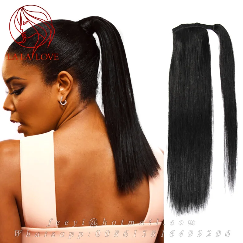

Fashoin Long Natural Human Straight Ponytails hair Clip In Wrap Around Ponytail Hair Extension Hair piece For Beauty Black Women