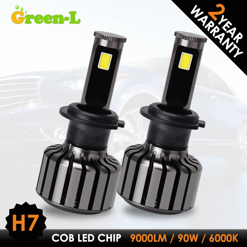 Green L LED Headlight Bulbs H7 12V 45W COB LED H11 H1 H3 H27 9004 9005