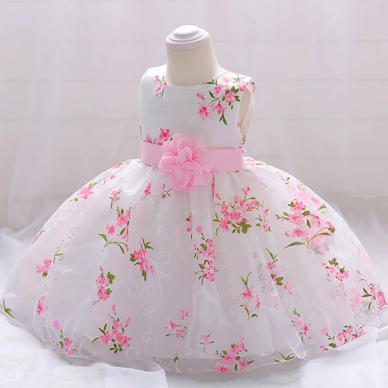 Де персик летняя одежда для новорожденных для маленьких девочек свадебное платье Цветочный принт для малышей возрастом 1 год, платье для дня рождения, крещения одежда для малышей Одежда для детей