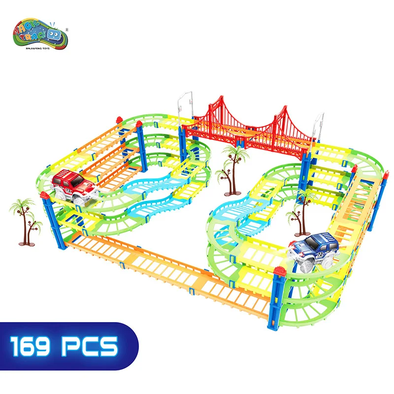

Magic Track Cars racing Track Bend Flex Electronic Flashing Light Tracking Rail 1:64 Model Car Toys