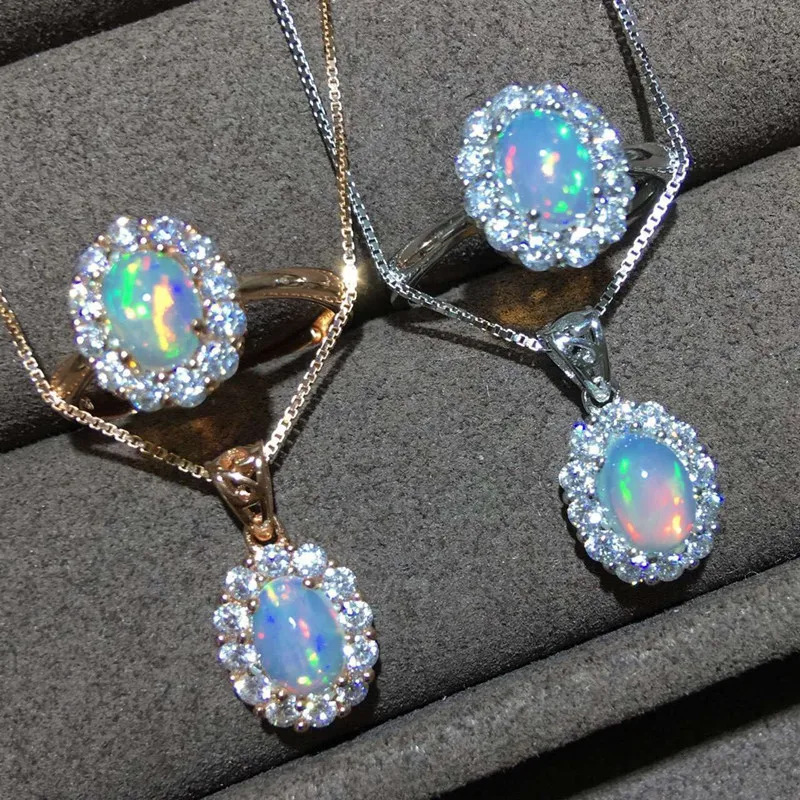 5x7mm Opal Pendant Jewelry 925 Sterling Silver Fire Opal Necklaces
