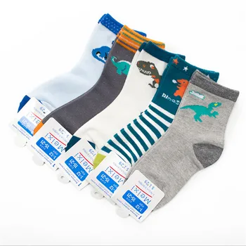 

5 Pair/lot Kawaii Pattern Cotton Kids Socks Baby Breathable Boys Girls Socks For Children Sock dinosaur Style Suitable For 2-12Y
