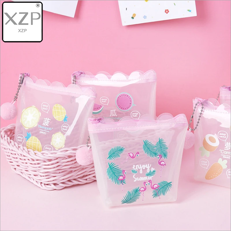 XZP розовый мультфильм печатных девушка прозрачный ПВХ мини-кошелек модная сумка для хранения монет карандаш ручной бумажник ключ сумка для