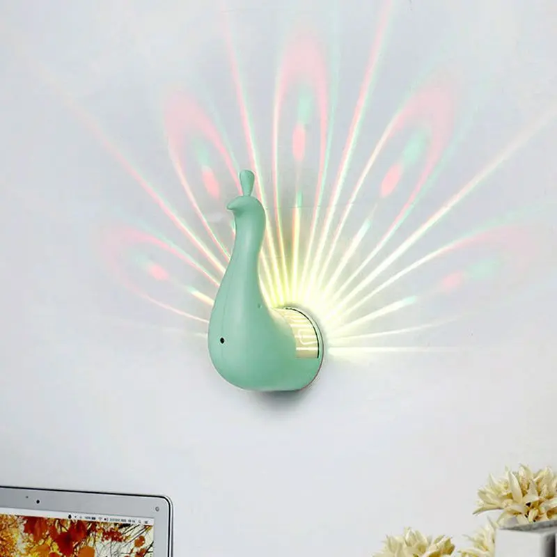 

Colorful Night Light With Remote Control Peacock Projection Lamp Touch Activated Wall Light USB charger