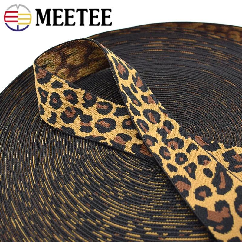 15Yards Fashion Leopard Printed Elastic Band Pants Waist Elastic Ribbon Webbings Bags Trousers Rubber Band DIY Sewing KY895