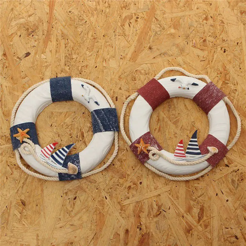 

KiWarm 1pc Nautical Mediterranean Family Adorment Life Buoy Crafts Room Decor Life Ring Nautical Home Wall Hanging Decoration
