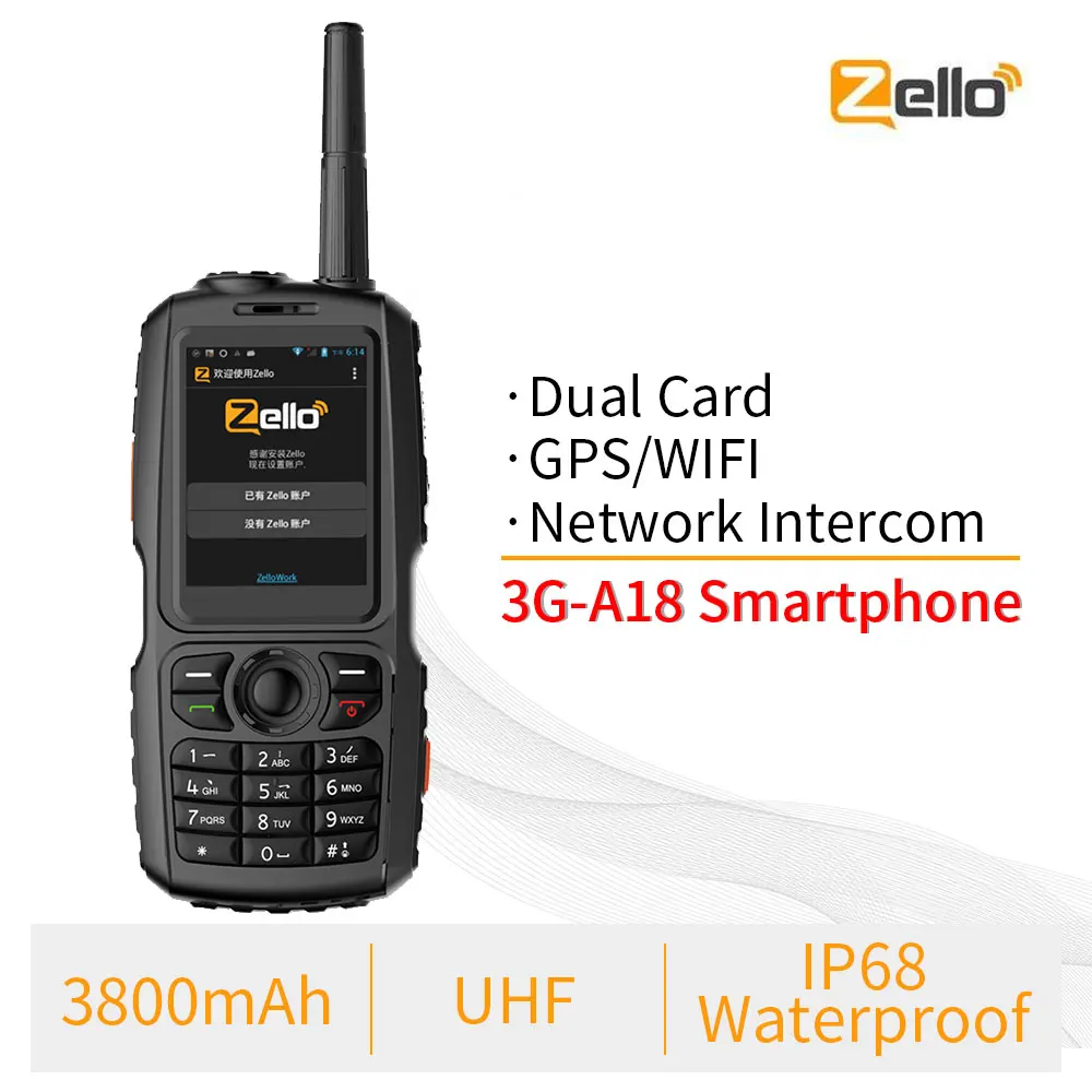 A18 IP68 Водонепроницаемый gps WCDMA смартфон стандарта gsm двойная карта Zello мобильный телефон UHF 400-470 PTT рация телефон 3800 мАч сенсорный экран