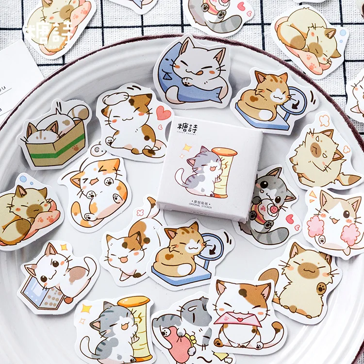 45pcs  Cat DIY Cute Cartoon Fun Creative Sticker Album Magazine Diary Calendar Scrapbook Student Stationery Office Supplies | Канцтовары