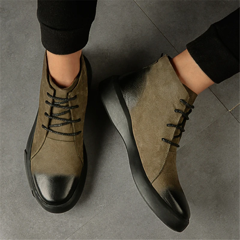 Falt verde Dos slip Botas Anti Laço Curto Dedo Pé Top Sapatos Do Borracha Alta Vintage De Redondo Masculinos Preto Boots Aa60845 Exército Ankle Sola Motociclista Homens Up fqnP0T4wxx