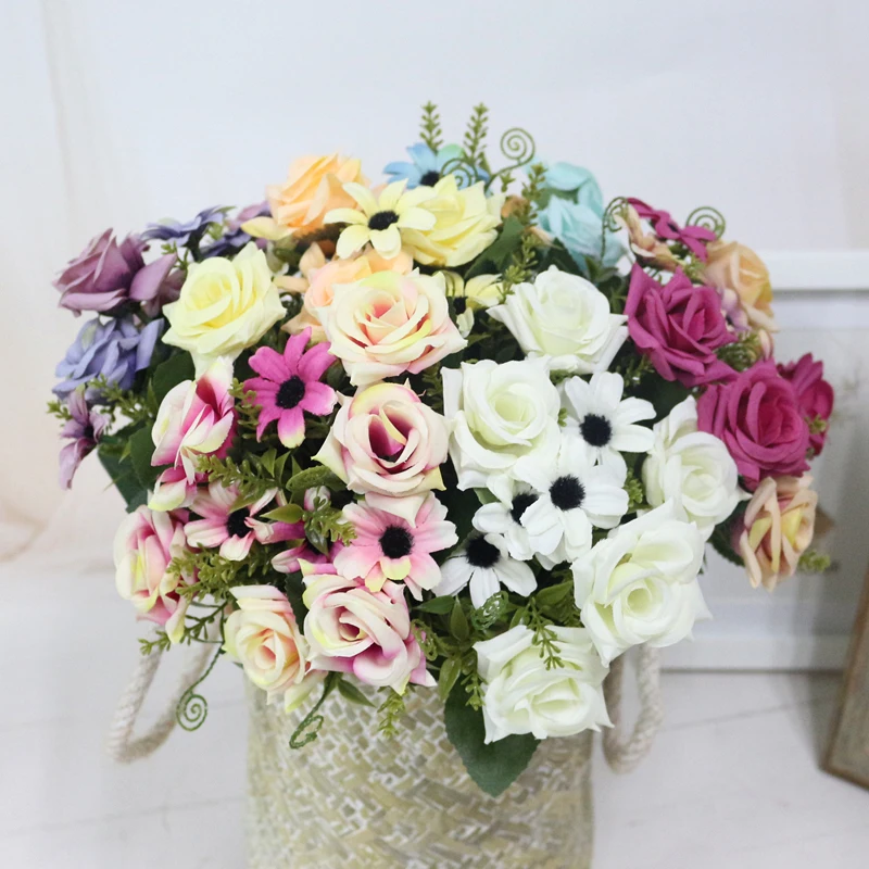 JAROWN Simulation Rose Bouquet Artificial Silk Flowers Fake Flower Art Decoration For Wedding Home Office Desktop Placement (4)