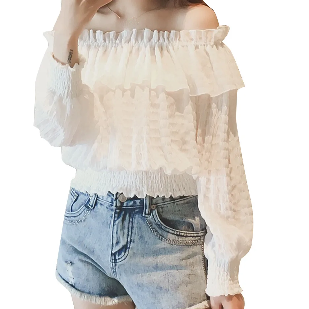 Women blouse 2019 Fashion Off Shouder Women's Shirt Long Sleeve Loose Leisure Shirt Korean