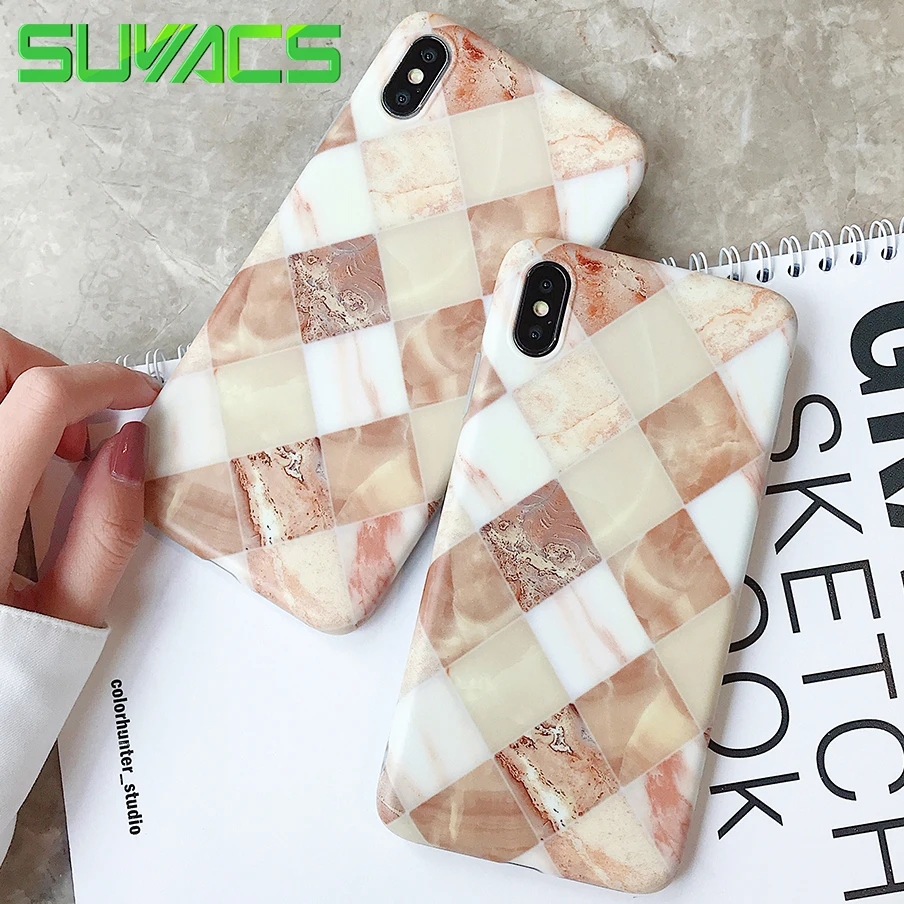 

SUYACS Phone Case For iPhone 6 6S 7 8 Plus X XS MAX XR Beautiful Lattice Marble Soft IMD Phone Back Cover Cases Shells Fundas