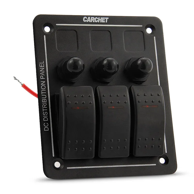 CARCHET 3 Gang Aluminum LED Waterproof Rocker Switch Panel Marine/Boat