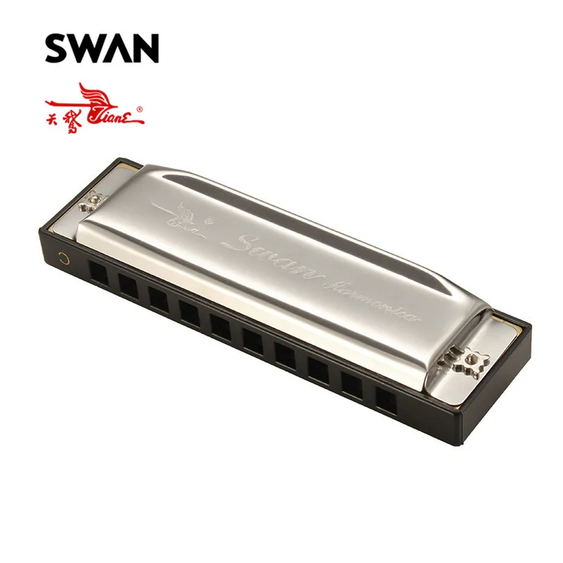 Swan Brand Hot Selling 10 Holes 20 Tone Harmonica Blues Harps Key of C Silver Color Mouth Organ High Quality Diatonic Harp