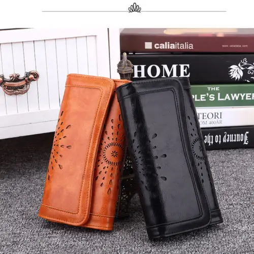 Fashion Womens Leather Bifold Wallet Clutch Card Holders Purse Lady Long Handbag 