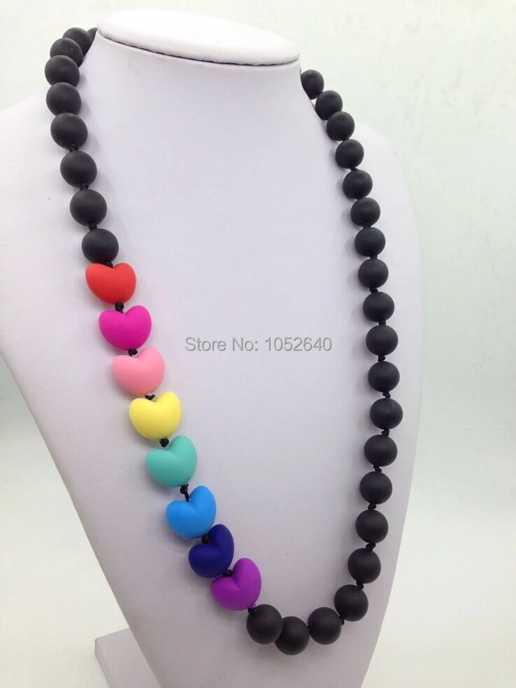 Collar de dentición de silicona de grado alimenticio con cuentas de corazón, collar para morder para bebé, de lactancia, venta al por mayor|silicon jar|silicon pouchsilicone pacifier - AliExpress