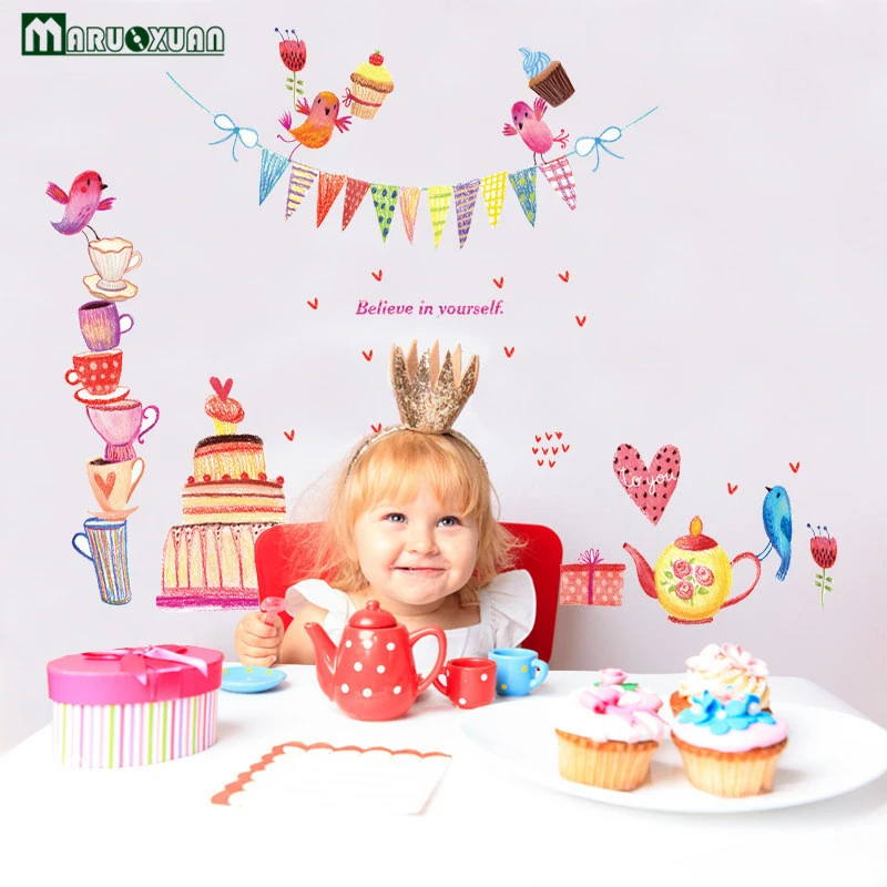 Maruoxuan Bebe Gateau D Anniversaire Autocollants Enfants D Anniversaire Boulangerie Verre Salon Fond Decoration Pvc Stickers Muraux Aliexpress