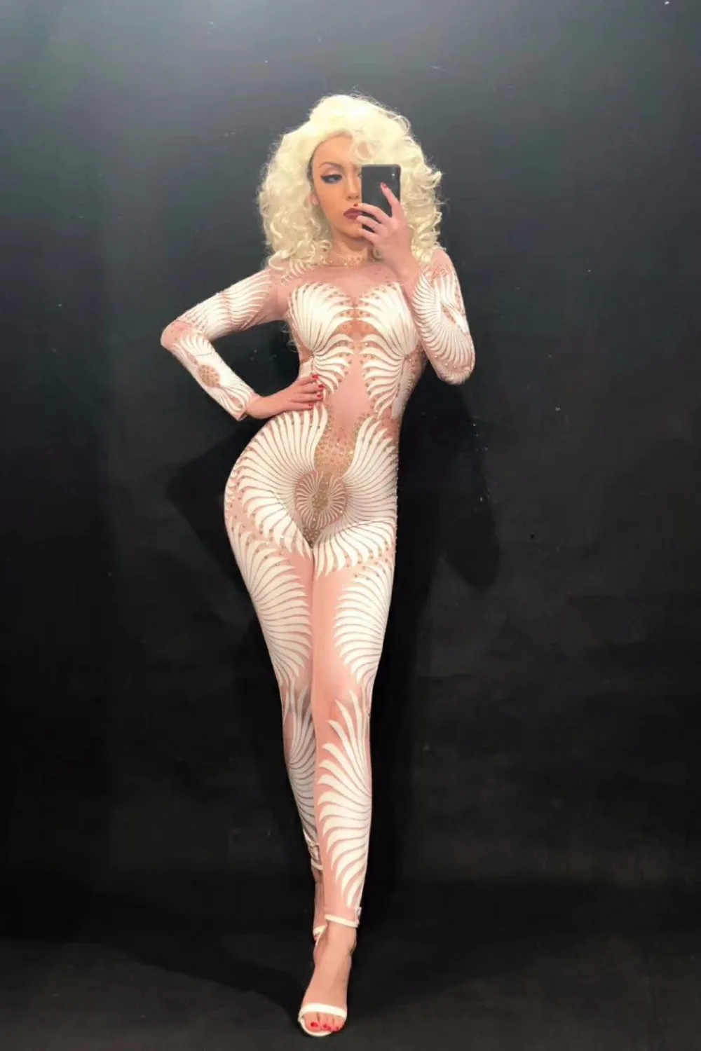 Zentai Костюм блестящие тела сексуальные женщины горный хрусталь костюм Джаз танцевальный костюм для леди сексуальный DS клуб бар Dj