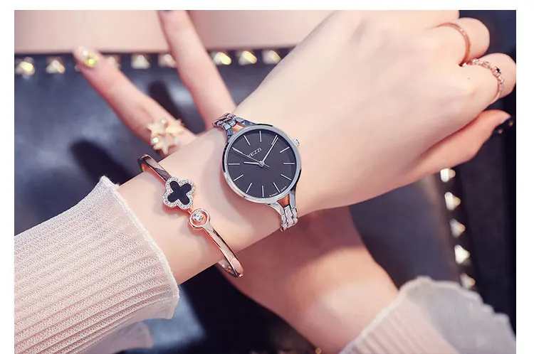 Kezzi женские часы-браслет, дамские часы из нержавеющей стали, большие кварцевые наручные часы с циферблатом для женщин, Рождественский подарок с коробкой