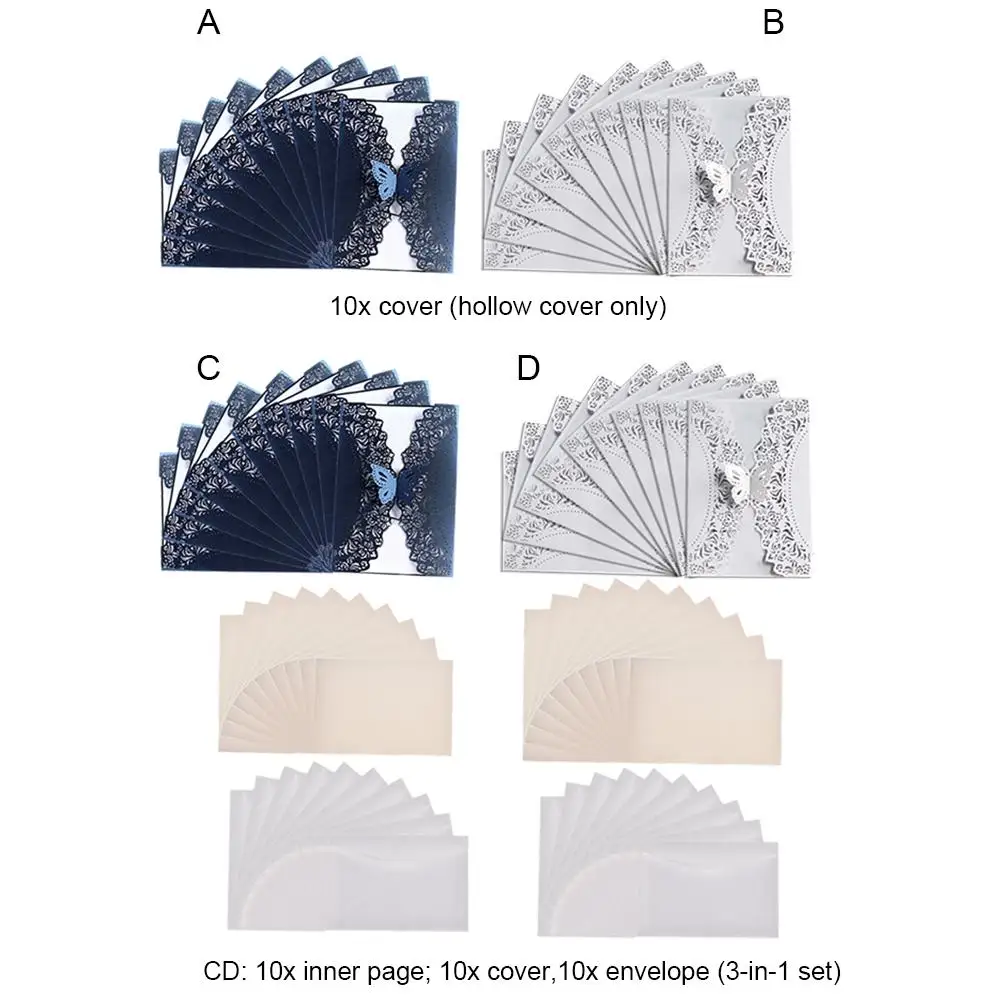  10PCS Blue White Elegant Laser Cut Wedding Invitation Cards Greeting Card Decor Party Supplies - 33023921997