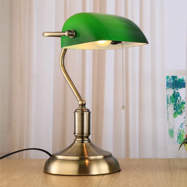 Online Green Retro Table Lamps With Pull Chain Switch Gl Green Retro Table Lamps With Pull Chain Switch Gl Lampshade Alloy Bracket Bedside Lamp Study Office Cafe Vintage Desk Lights