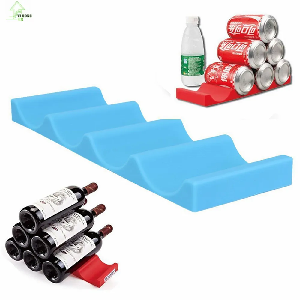 Image YI HONG Silicone Bottles and Cans Easy Stacker Holder Stacking Mat Organizer for Pantry Cabinet Refrigerator Fridge Storage
