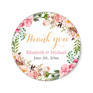 3 8cm Wedding Favor Fl Decor Thank You Clic Round 3 8cm Wedding Favor Fl Decor Thank You Clic Round Sticker