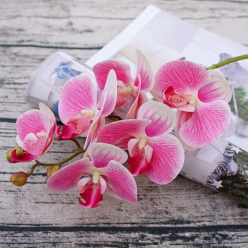3D печать 6 голов искусственные цветы орхидеи Флорес-искусственные мотыльки Флор бабочка Орхидея для домашнего свадебного украшения - Цвет: A