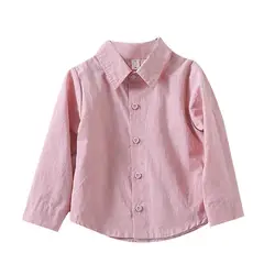 Для маленьких девочек весенние Рубашки Новый 2019 Хлопок розовый цвет в Корейском стиле рубашка с длинными рукавами для девочек отложной