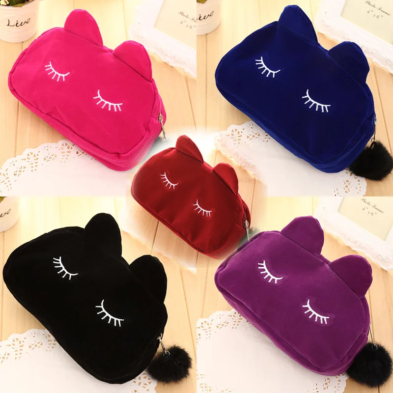 High Capacity Kawaii Cat Plush Pen Pencil font b Bag b font Cute Fabric Pencil Case
