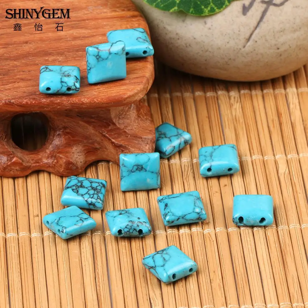 20 Piece/Lot Stabilized Turquoises Beads Square Shaped Pendant Double Hole DIY Handmade Jewelry Materials Jewelry Making