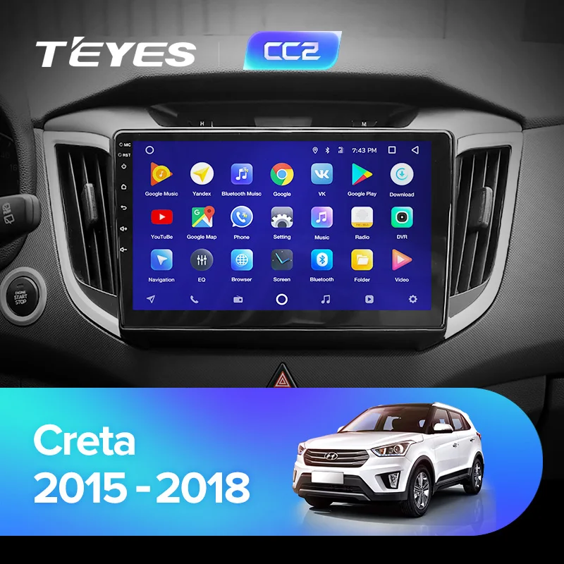 TEYES CC2 Штатная магнитола для Хендай рета GS Hyundai Creta IX25 Android 8.1, до 8-ЯДЕР, до 4+ 64ГБ 32EQ+ DSP 2DIN автомагнитола 2 DIN DVD GPS мультимедиа автомобиля головное устройство