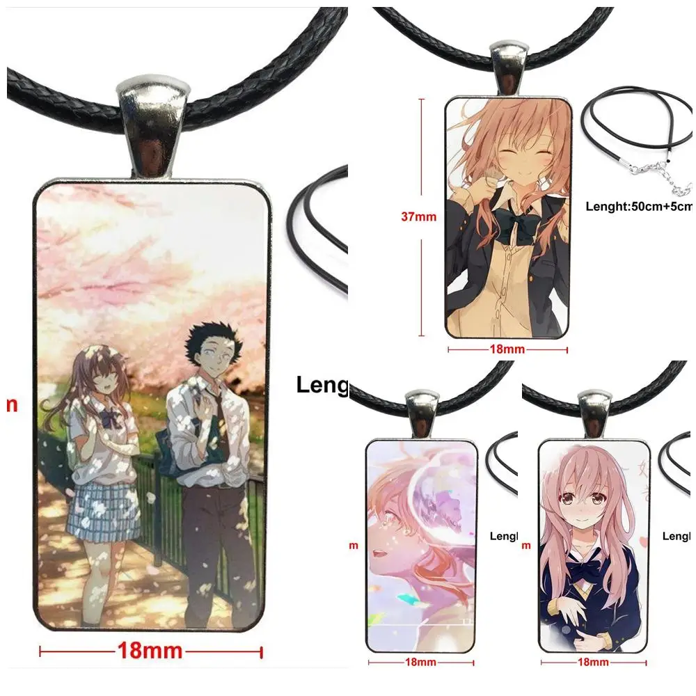 

A Silent Voice All Kind Of Color Anime Design Fashion Vintage Glass Women Rectangle Necklace Pendants For Girls Gifts