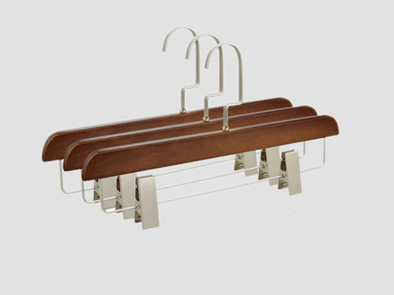

50pcs The new Luxury Anti-Skidding Natural Wooden Hanger With Clips For Pants Skirt Adult Clothes Clamp Stand Hanger