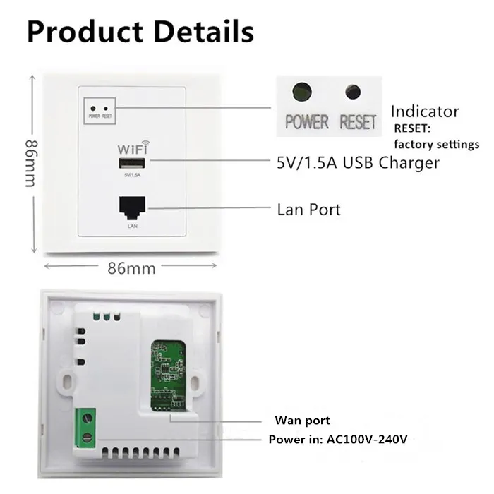 Новый Wi-Fi сетевой разъем 86 стены Wi-Fi Беспроводной AP маршрутизатор USB в стене