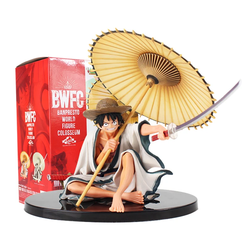 

10cm Anime One Piece Banpresto World Figure Colosseum Monkey D Luffy with Umbrella PVC Figure Collectible Model Toys