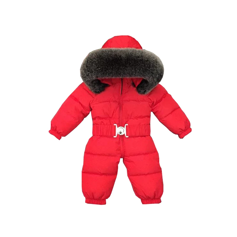 

Dollplus 2019 Baby Jumpsuits Boys Girls Winter Overalls Baby Rompers Children Kids Snowsuit Duck Down Jumpsuit Real Fur Collar